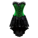 Women Sexy Floral Lace Corset Dress Victorian Fashion Corset Bustier Lingerie Top With Burlesque Asymmentrical Skirt Set