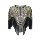 Women 1920s Flapper Embroidery Fringe Shawl Cover Up Gatsby Party Beaded Sequin Cape Vintage Mesh Scraf Wraps for Dresses