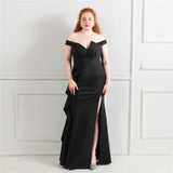 Plus Size Off Shoulder Fomal Evening Dress Sleeveless Elastic Knitting Party Sexy Mermaid Prom Gowns Dress