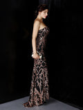 Asymmetrical Bright Long Etiquette Celebration Evening Dress Strapless Mermaid Sexy Sequins Gown