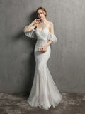 Women White Color Sexy V Neck Spaghetti Straps Sequin Evening Dress Elegant Off Shoulder Party Dress