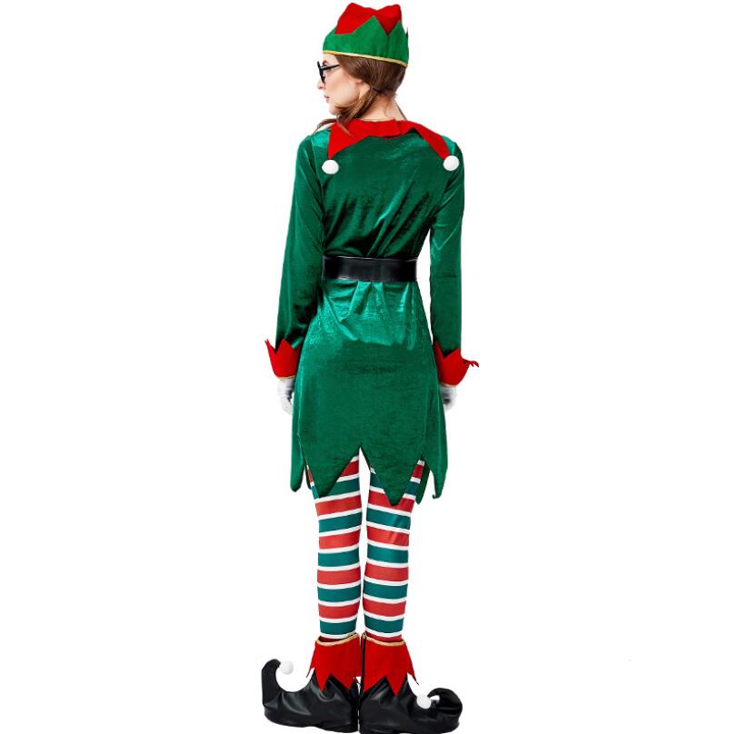 Christmas Elf Costume Adults Women Santa Elf Dress Up 7-Piece Set Cosplay Costume Fantasia Party Christmas Tree Outfit