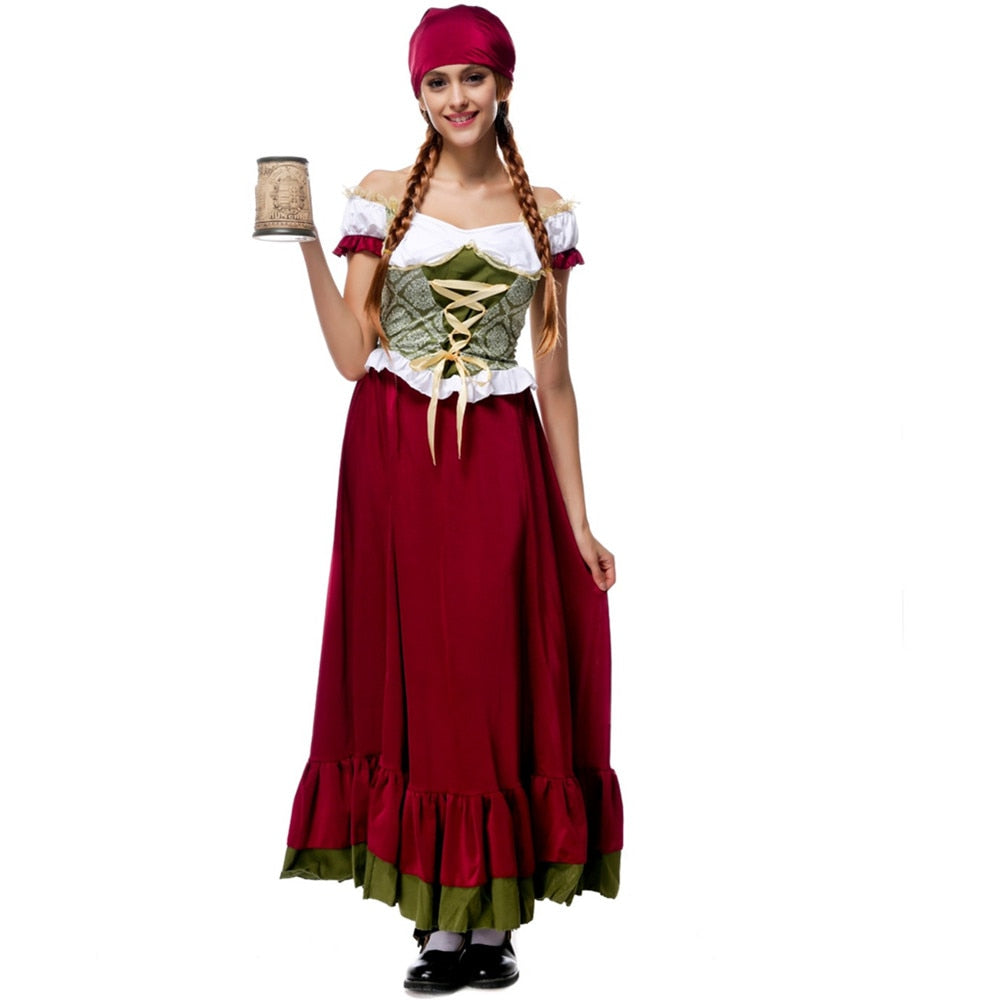 High Quality Beer Maid Costume Women German Oktoberfest Peasant Dirndl Dress Adult Halloween Party Outfit