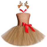Baby Girl Deer Tutu Dress for Kids Halloween Christmas Costume Children Tulle Outfit Brown Reindeer Princess Dresses 1-12 Years