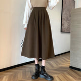 Women High Waist Casual Korean Style All-match Ladies Elegant A-line Long Skirt