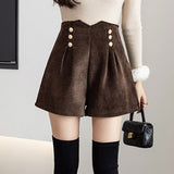 Women High Waist Casual Shorts Fashion Korean Style Double-breasted All-match Ladies Elegant Short Pants