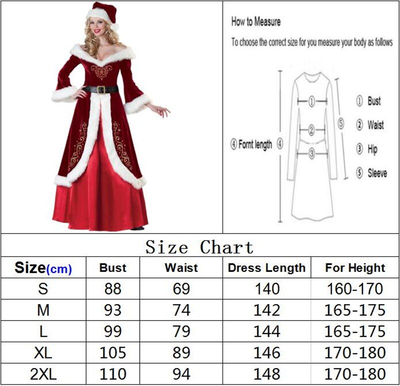 3pc/Set Red Deluxe Velvet Christmas Santa Claus Costume Xmas Party Dress With Belt and Hat For Adult Women