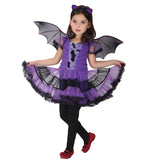 Kids Girls Fancy Cosplay Costume Purple Vampire Princess Dress Witch Clothes with hat Halloween Role Play Clothing