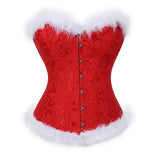 Christmas Feathers Corsets For Women Miss Santa Bustier Corset Overbust Corselet Lingerie Burlesque Costume Plus Size