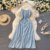 Sleeveless Spaghetti Strap Summer Dress Glitter Evening Party Elegant Midi Sexy Dress