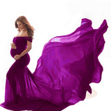 New Pregnant Evening Dress Maternity Photography Props For Shooting Photo Pregnancy Clothes Cotton Chiffon Off Shoulder