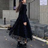 Gothic Black Dress Women Party One Piece Dress Korean Pure Collor Slim Y2k Midi Dress Retro Elegant 2021 Winter Long Sleeve Chic