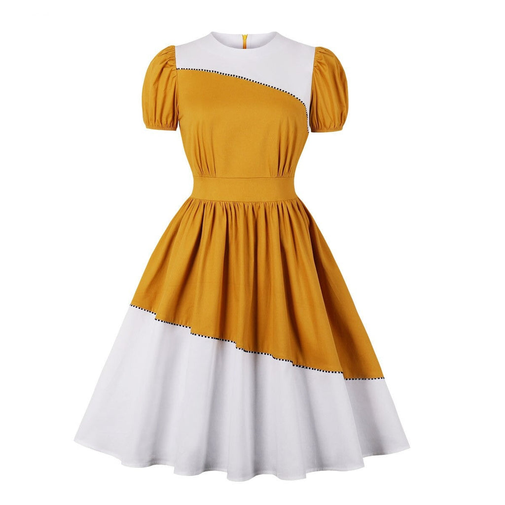 French 50s 60s Vintage Dress Women Casual Short Sleeve One Piece Robe Femme Bandage Midi Swing Dress Female Evening Party Chic
