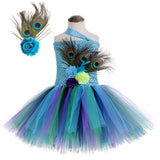 Flower Peacock Tutu Dress for Girls Pageant Halloween Costumes Kids Girl Princess Fancy Party Dresses with Feather Headband