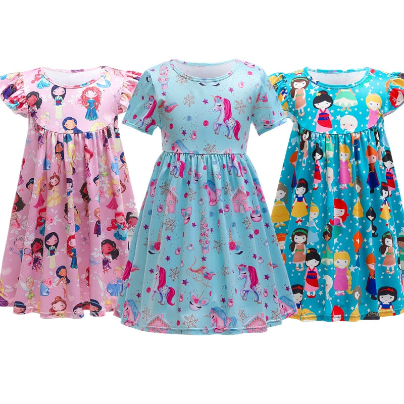Girls Unicorn Cosplay Costume Baby Kids Summer Short Sleeve Cotton Cartoon Pattern Dress Up Toddler Children Sleeveless Clothing