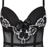 Black Bustier Sexy Women Bustier Boned Corset Top Girdle Waist Floral with Garter Plus Size Lingerie