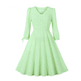 50S Knee Length Elegant Floral Swing Dress 2022 Spring Women V-Neck Button Front A Line Pockets Vintage Style Flare Dresses