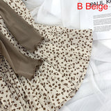Elegant Vintage Leopard Print Pleated Elastic High Waist Long Chiffon Midi Skirt