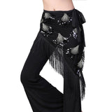 Belly Dance Hip Scarf Sequins Mesh Triangle Wrap Skirt Waist Chain Shiny Embroidery Filigree Fringe Hem SKirt