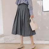Women High Waist Pleated Skirts Spring Korean Style Solid Color All-match Ladies Elegant A-line Long Skirt