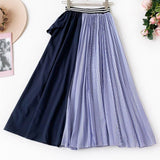 Pleated Chiffon High Waist Women Maxi Skirts Midi Length Striped Long Skirt