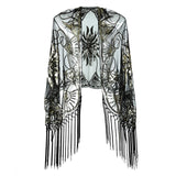 Luxury Accessory Open Front Vintage Flapper Fringe Shawl Women Going Out Party Mesh Sequin Elegant Cape Shawls