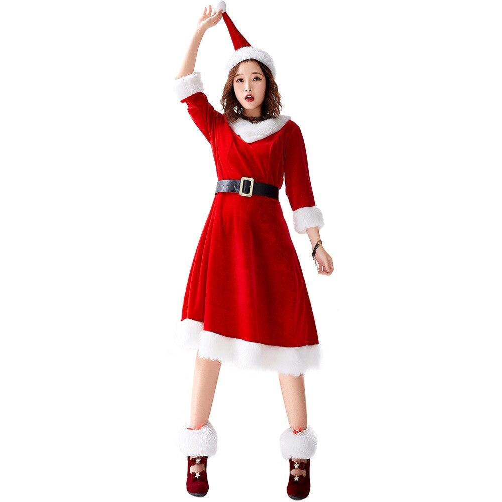 Adult Christmas clothes Women Dress Cosplay Costume V-Neck Festivals Party  One Piece Dress performance?wear New Year's clothes