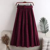 Spring Casual High Waist Belt Slim Women Solid A-Line Pleated Skirts Shiny Mujer Faldas Femme Jupes