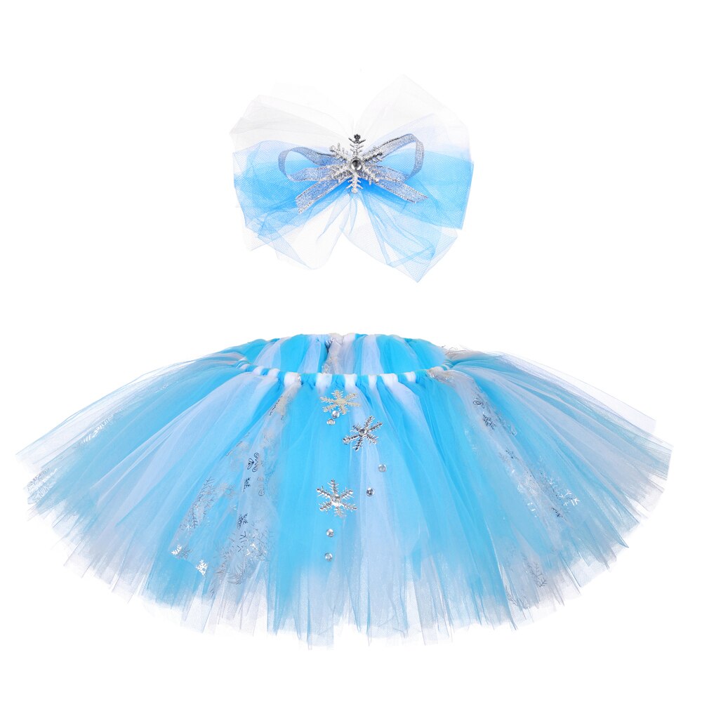 Elsa Princess Tutu Skirt for Toddler Baby Girls Snowflake Skirts with Hairband Little Girl Kids Tutus Costume for Christmas Gift