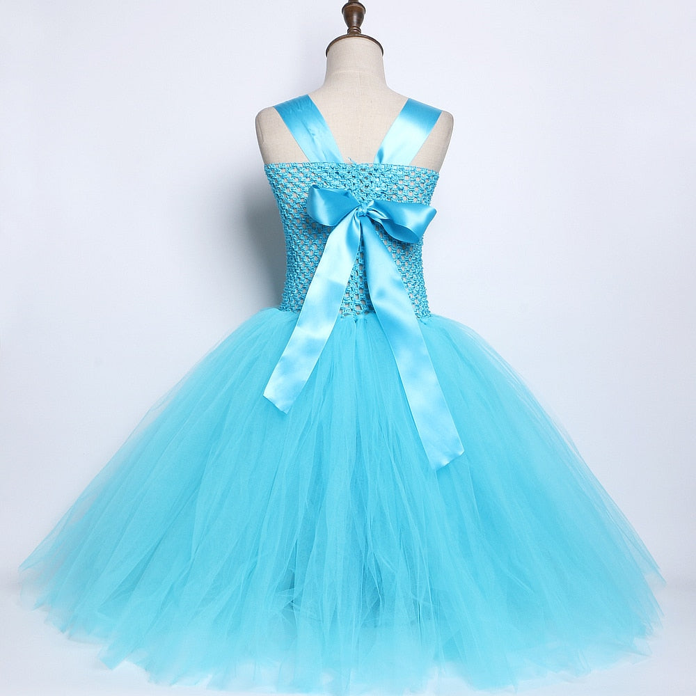 Blue Elsa Princess Dresses for Girls Kids Fancy Long Tutu Dress New Year Costume Girl Snow Queen Cosplay Costumes for Christmas