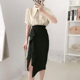 Summer Women High Waist Irregular Bodycon Casual Solid Straight Elegant Midi Skirt