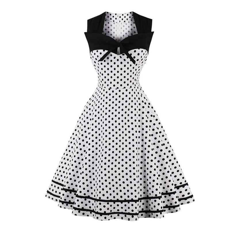 2023 4XL Plus Size Women Clothing Square Neck Tie Front Sleeveless Polka Dot Vintage Elegant 50S Summer A Line Rockabilly Dress