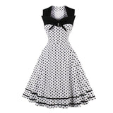 2024 4XL Plus Size Women Clothing Square Neck Tie Front Sleeveless Polka Dot Vintage Elegant 50S Summer A Line Rockabilly Dress