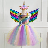 Unicorn Costume Dress Girl 2021 Rainbow Birthday Party Gift Princess Tutu Dress Christmas Halloween Costume for Kids Full Sets