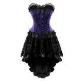 Women Sexy Floral Lace Corset Dress Victorian Fashion Corset Bustier Lingerie Top With Burlesque Asymmentrical Skirt Set