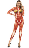 2023 New Womens Halloween Costume  Human  Skeleton Print Bodysuit Skinny Catsuit Jumpsuit Cosplay Set