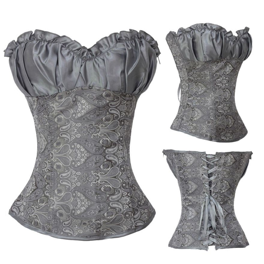 Women Exotic Sexy Floral Print Overbust Corset Body Shaper Lace Up Corset Bustier Lingetie Top Victorian Vintage Corsets