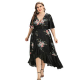 Floral Print Summer 5XL Plus Size Women Boho V Neck Ruffle Long Bohemian Party Wrap Dresses