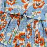 Bohemian Vintage Style Floral Summer Elegant Midi Dress 2021 Women Tie Neck Button Up Short Sleeve Pleated Dresses with Belt