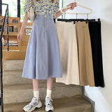 Plus Size Women High Waist Casual Skirts Korean Style Solid Color Ladies Elegant A-line Long Skirt