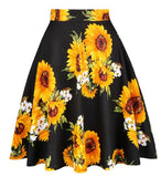 Solid Color Cotton Womens High Waist A-line Vintage Skirt Ladies Casual Black Plus Size Rockabilly Skirts Swing School Clothing