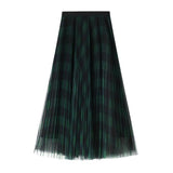 Maxi Long Mesh Summer Tulle Plaid High Waist Pleated Skirts
