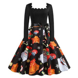 2023 Christmas Costume Party Dress Long Sleeve Square Collar Printed Elegant Vintage Women Winter Sundress Plus Size Robe