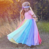 Rainbow Princess Sundress Short Sleeve Party Beach Costume Toddler Kids Dress For Baby Girls