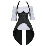 Steampunk Corset Striped Long Straps Bustier Vest Top with White Gothic Blouse Plus Size Burlesque Costume Korsett