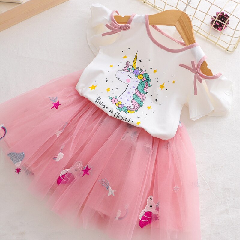 Summer Unicorn Dress Outfits For Girls Clothes Set Baby Kids Princess Costume Birthday Party Children Clothing Sets Dresses