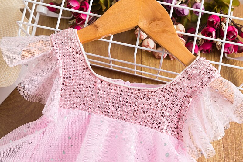 Girls Princess Dress Kids Ruffles Sleeve Cake Layers Tutu Vestidos Children 3-8 Years Sequin Elegant Wedding Party Fairy Clothes