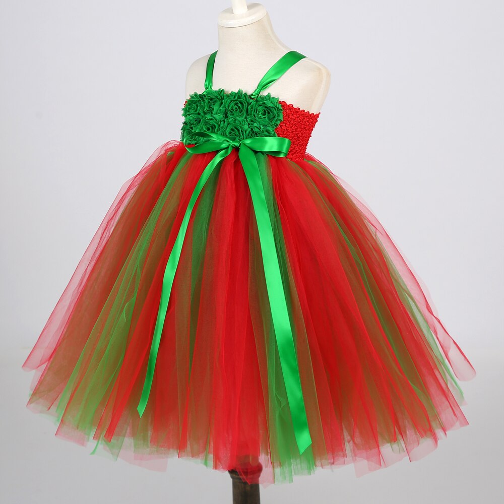 Princess Christmas Long Dresses for Girls Xmas Costume for Kids Girl Halloween Dress Up Clothes Children Santa Outfit Red Green