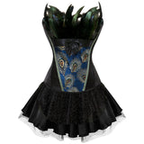 Embroidery Princess Corset Dress S-6XL Halloween Feathers Burlesque Gothic Vintage Style Overbust Corset Bustier with Skirt