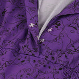 Notched Collar Shirred High Waist Cat Print Purple Short Sleeve Summer Vintage Mini Dresses